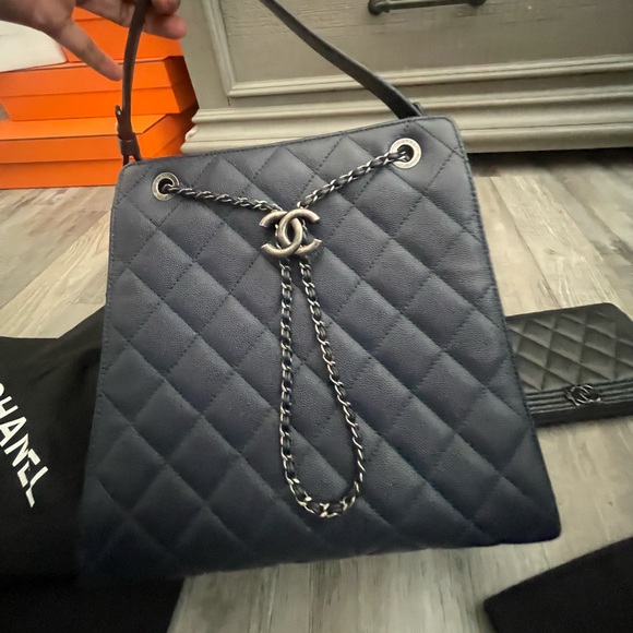 CHANEL Handbags - Chanel Dark Blue Quilted Shoulder Bag